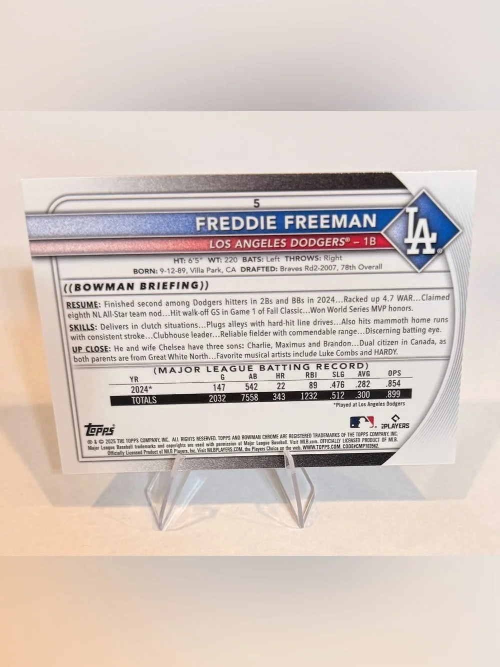 2025 Topps Bowman Chrome Refractor # 5 Freddie Freeman . LA Dodgers -1B